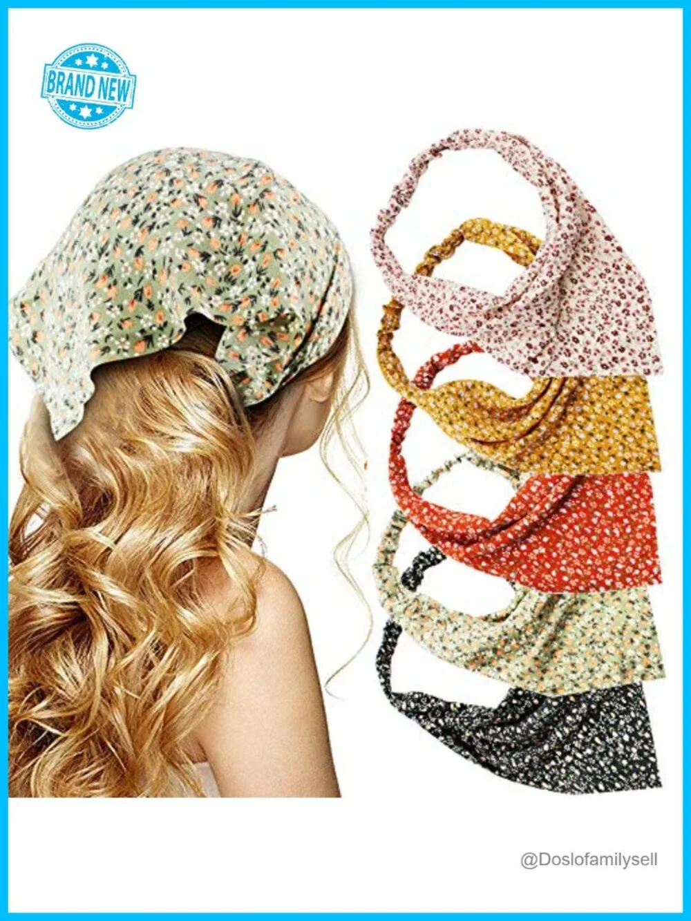 Chiffon Floral Bandana Headband Set of 5 Elastic Boho Hair Scarves